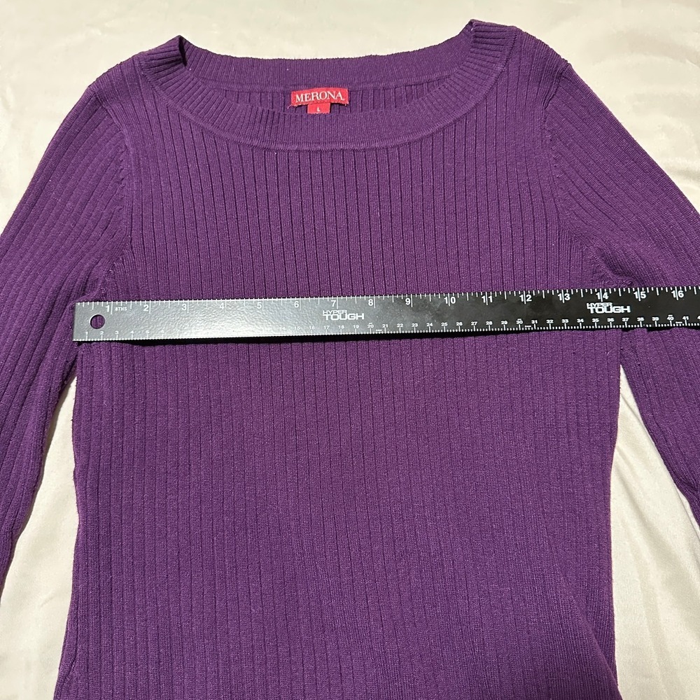 Merona Womens Purple Ribbed Knit Boat Neck Long Sleeve Sweater Large RN17730 - Picture 3 of 7